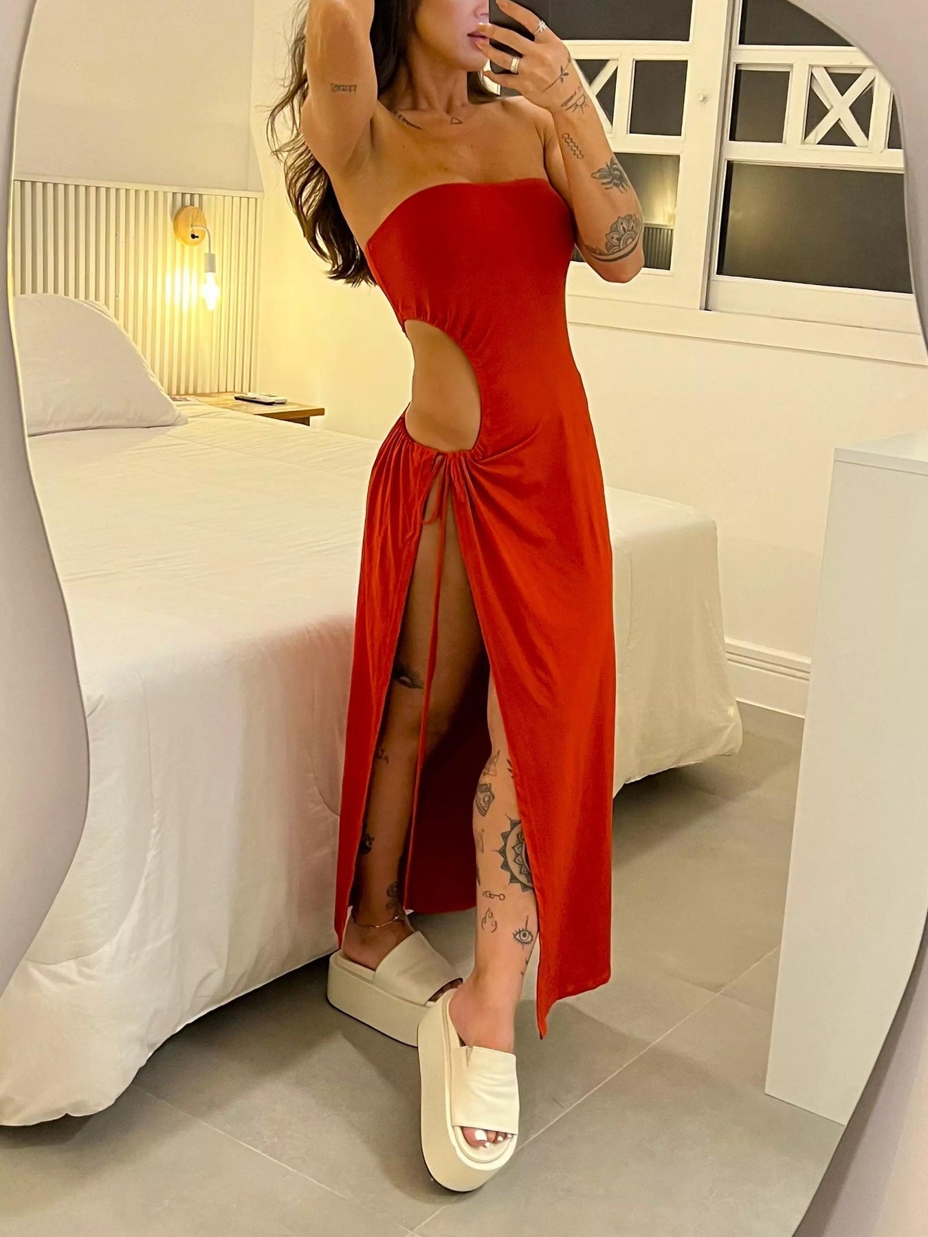 Febe | Abito Bodycon con Spacco Laterale e Fiocco
