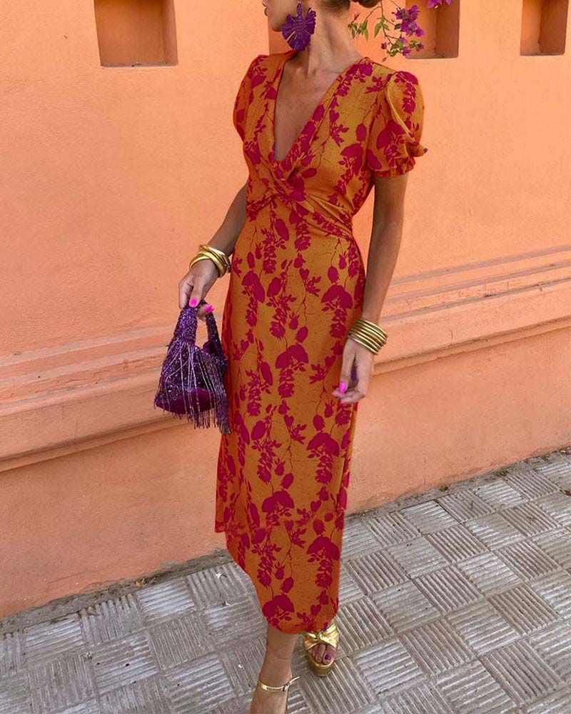 Deva™ | Abito lungo con stampa floreale e scollo a V