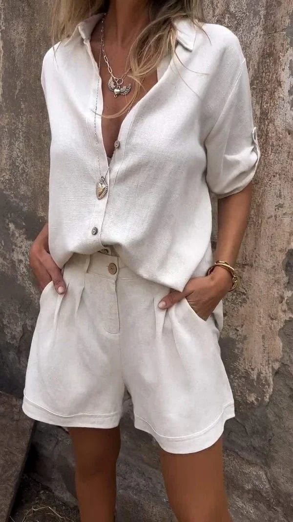 Lumith | Completo Casual in Lino con Pantaloni Corti e Camicia