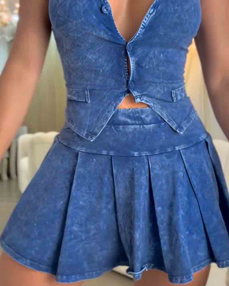 Cali | Set di mini gonna in denim lavato