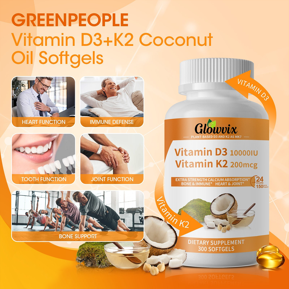 Vita+ | Capsule Softgel di Vitamine D3 + K2 per Rinforzare Ossa e Cuore