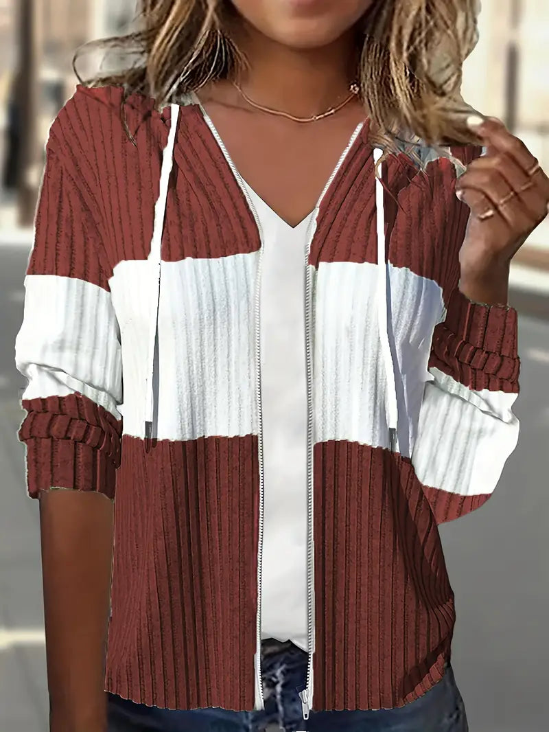 Scarlett | Felpa aperta con cappuccio e zip in maglia a coste