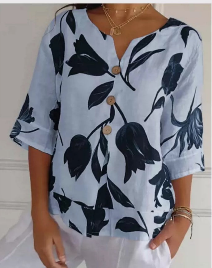 Chloe™ | Blusa Tunica con Scollo a V e Stampa