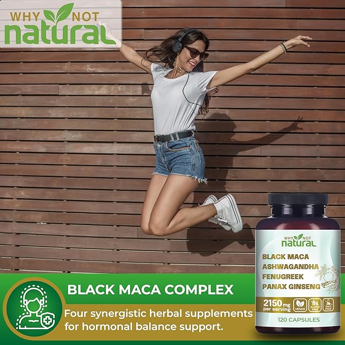 Supplemento 4-in-1 con Radice di Maca Nera, Ashwagandha, Fieno Greco e Ginseng Panax