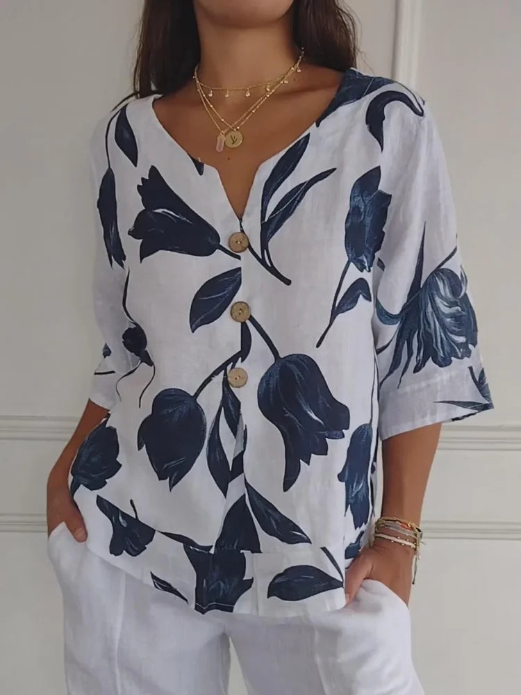 Chloe™ | Blusa Tunica con Scollo a V e Stampa