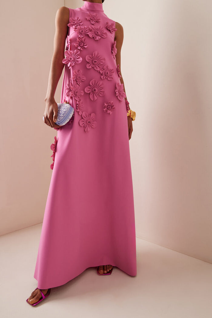 Zairaeli | Vestito Lungo con Dettagli di Fiori 3D