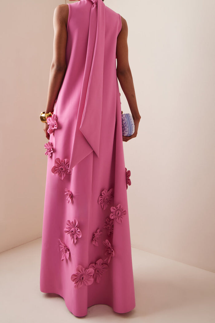Zairaeli | Vestito Lungo con Dettagli di Fiori 3D