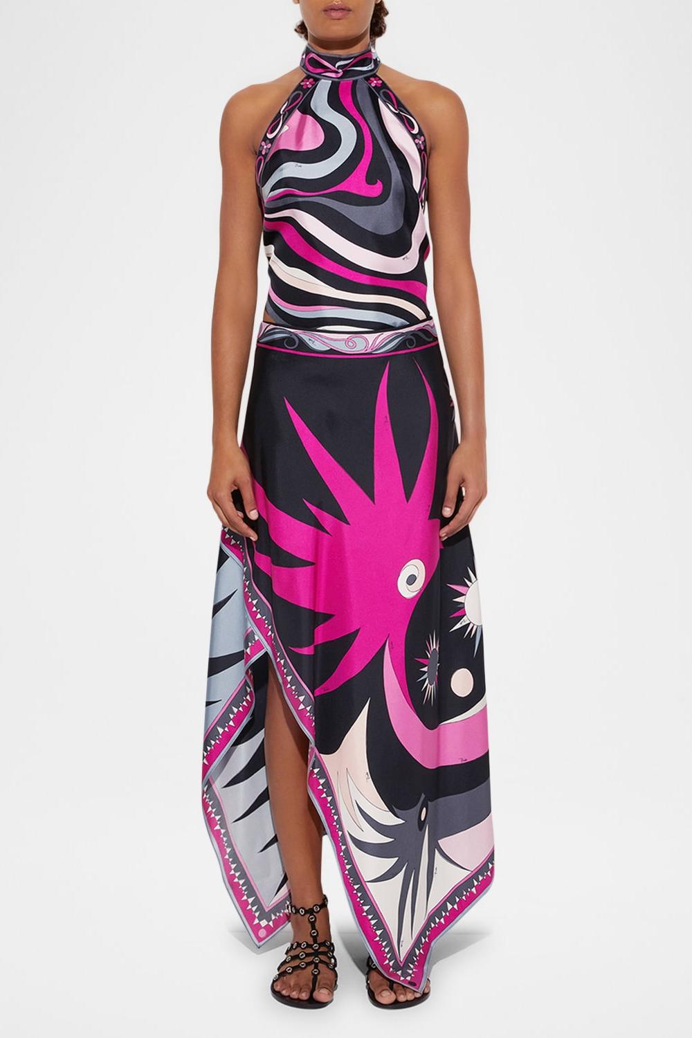 Zanka | Completo Satinato con Top Halter e Gonna Midi