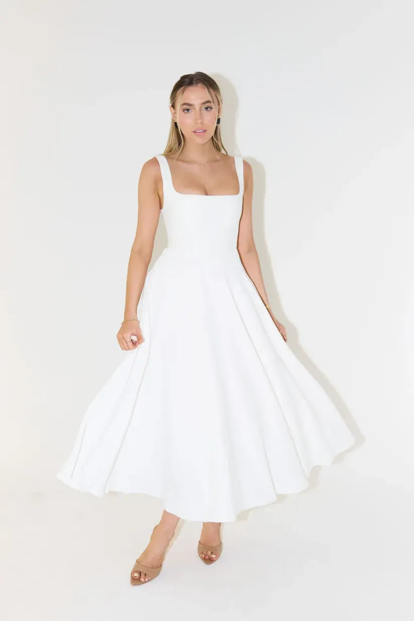 Blake™ | Abito Midi con Scollatura Quadrata e Vita Alta