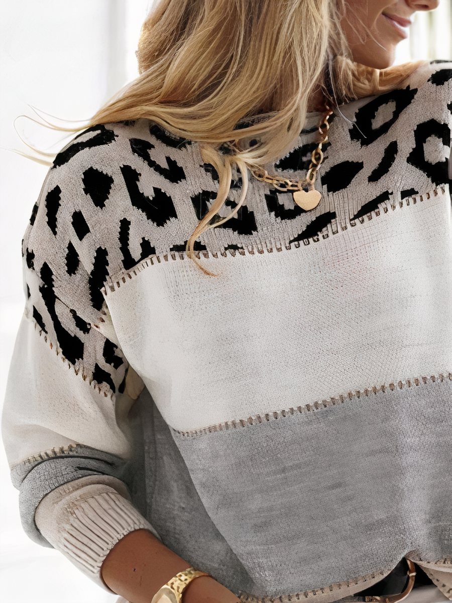 Nela™ | Maglione con scollo rotondo e stampa leopardata