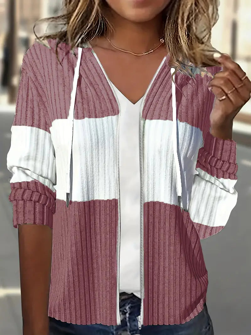 Scarlett | Felpa aperta con cappuccio e zip in maglia a coste