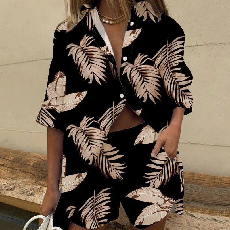 Belle| Set Due Pezzi con Stampa Foglia Tropicale