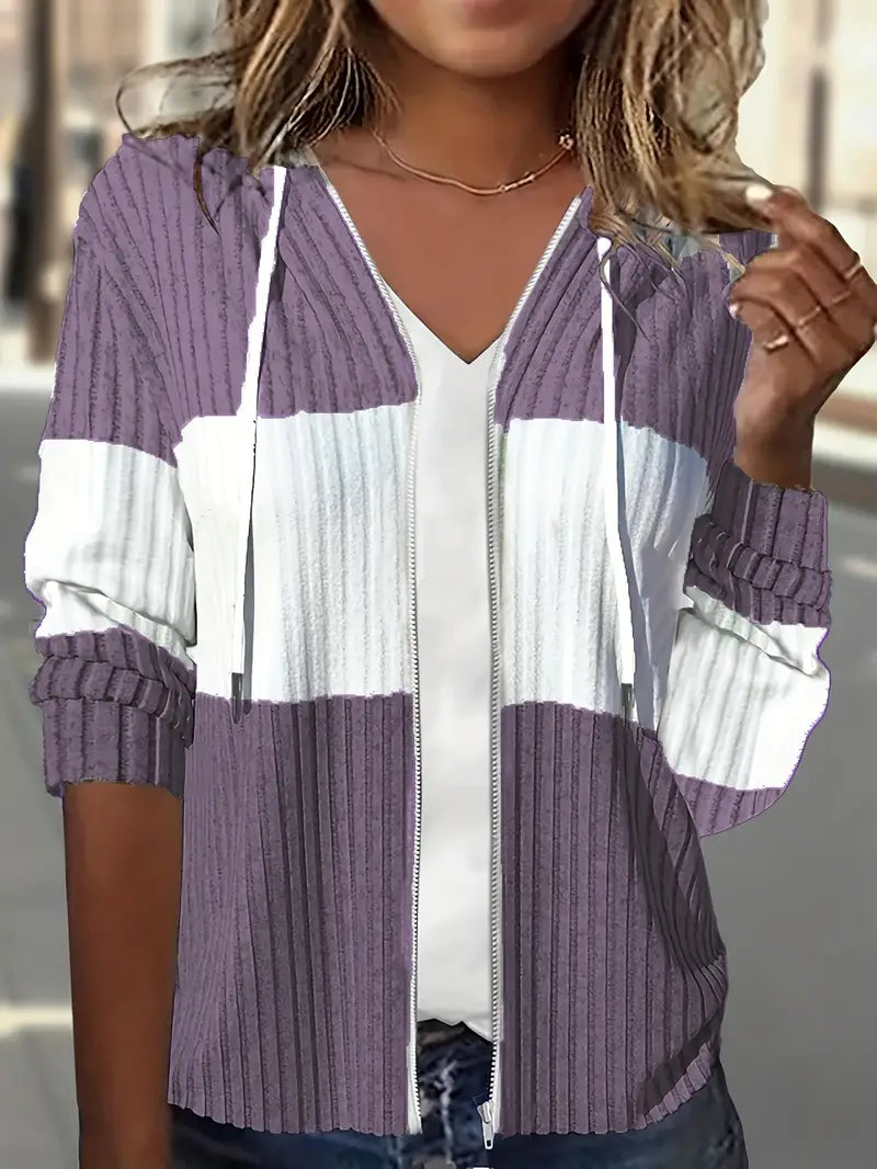 Scarlett | Felpa aperta con cappuccio e zip in maglia a coste