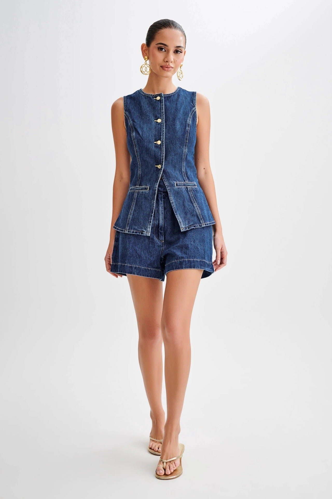Taylor | Set di Gilet e Pantaloni Corti in Jeans