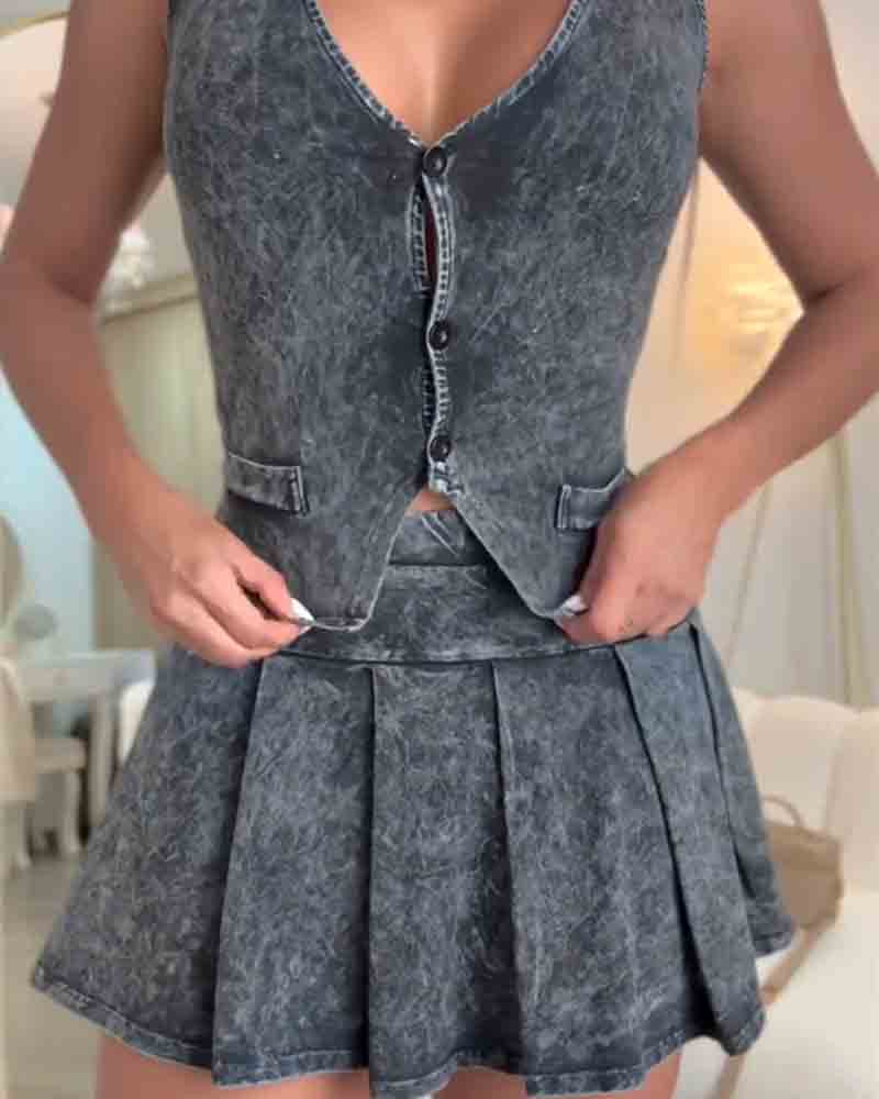 Cali | Set di mini gonna in denim lavato