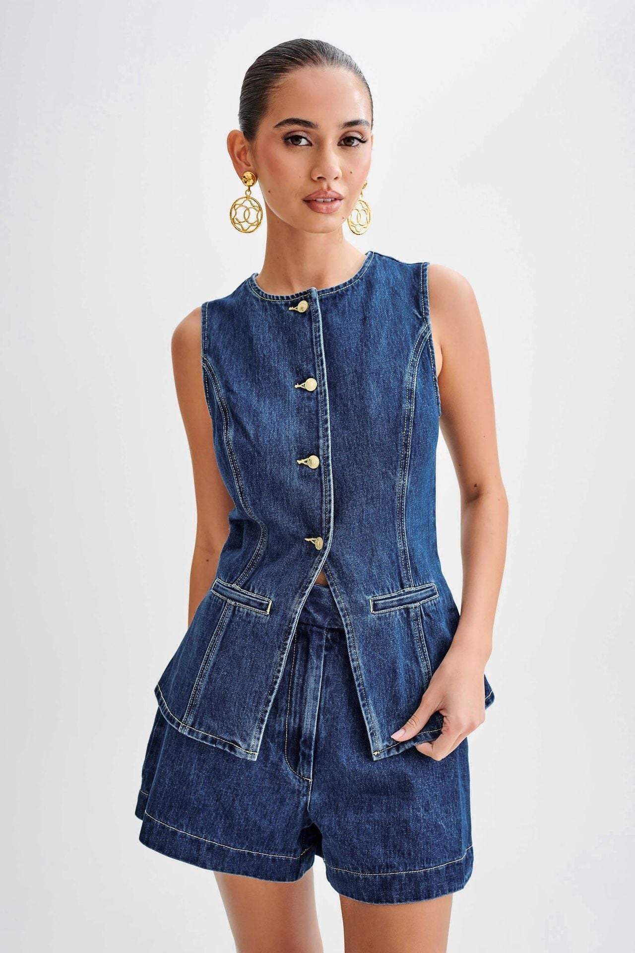 Taylor | Set di Gilet e Pantaloni Corti in Jeans