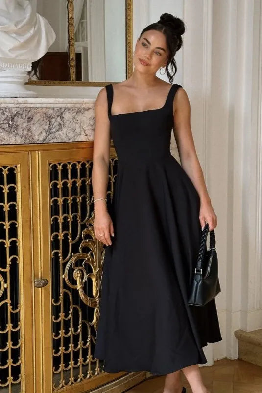 Blake™ | Abito Midi con Scollatura Quadrata e Vita Alta