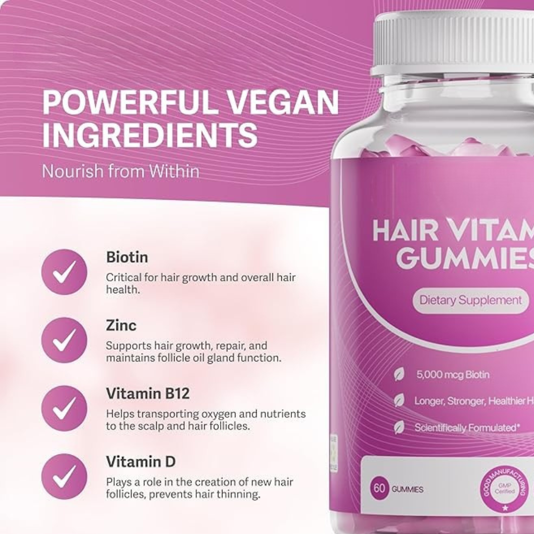 HairGummy | Gomme de biotine pour les cheveux, la peau et les ongles