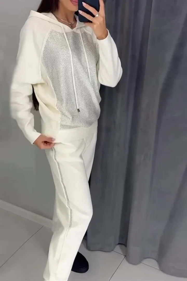 Nadia™ | Tuta Casual con Cappuccio e Decorazioni in Diamante
