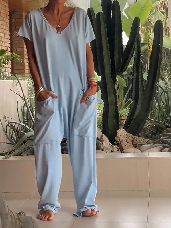 Triana™ | Tuta Casual a Collo a V e Colore Unito