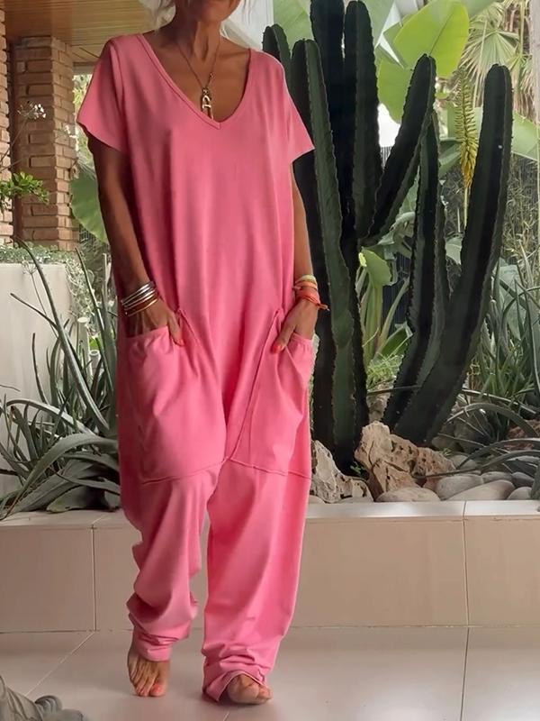 Triana™ | Tuta Casual a Collo a V e Colore Unito