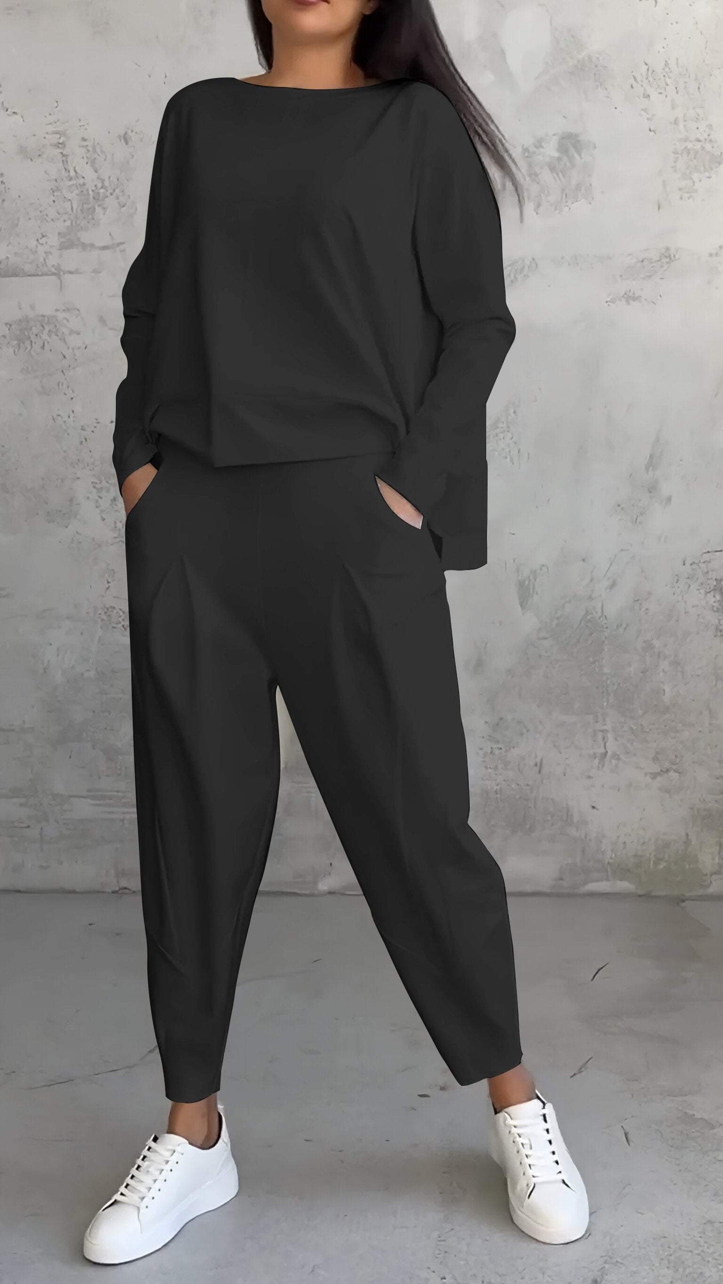 Annie™ | Completo Casual a Due Pezzi con Girocollo e Maniche Lunghe
