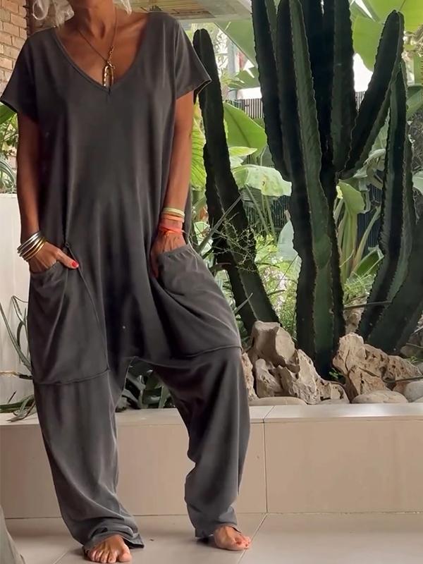Triana™ | Tuta Casual a Collo a V e Colore Unito