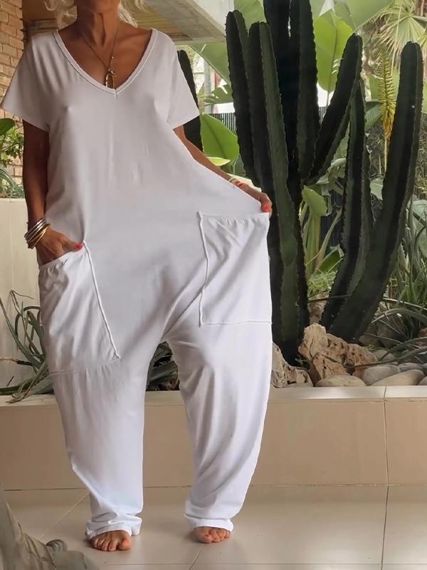 Triana™ | Tuta Casual a Collo a V e Colore Unito