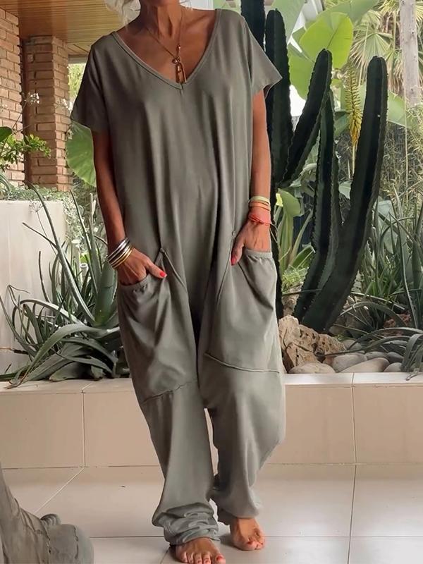 Triana™ | Tuta Casual a Collo a V e Colore Unito