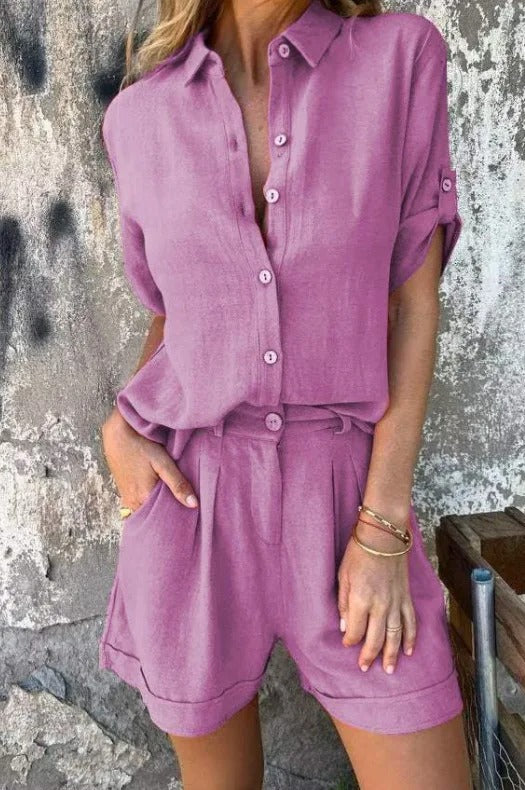 Lumith | Completo Casual in Lino con Pantaloni Corti e Camicia