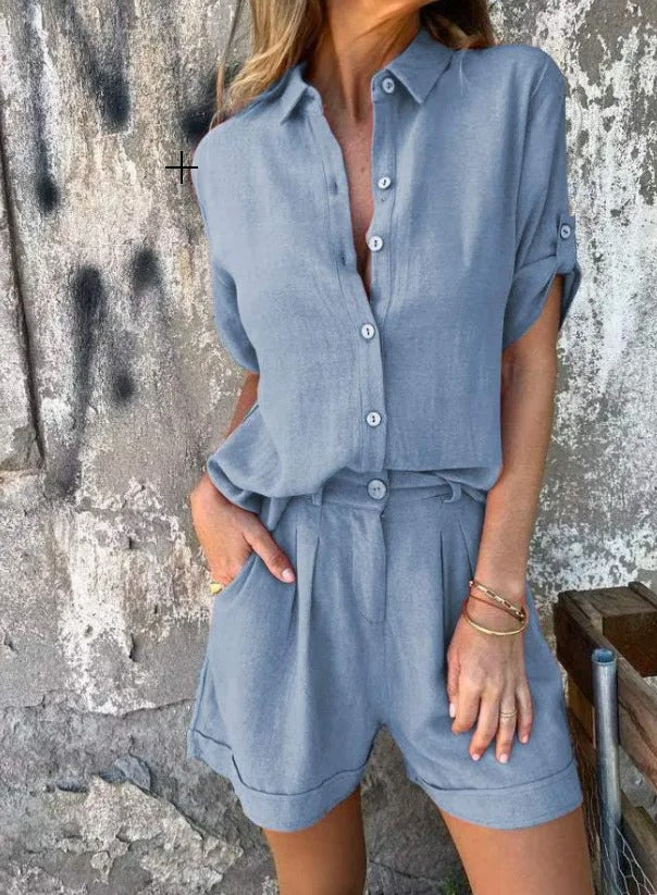Lumith | Completo Casual in Lino con Pantaloni Corti e Camicia