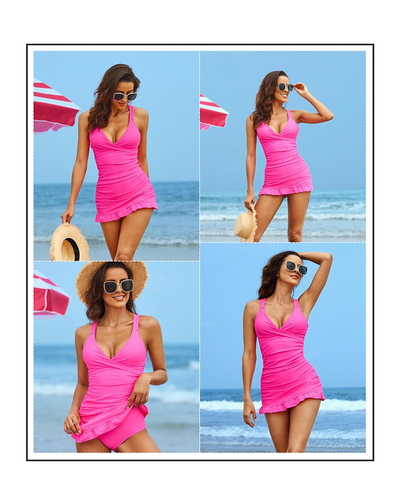 Costume da bagno a due pezzi: Vestito arricciato in V