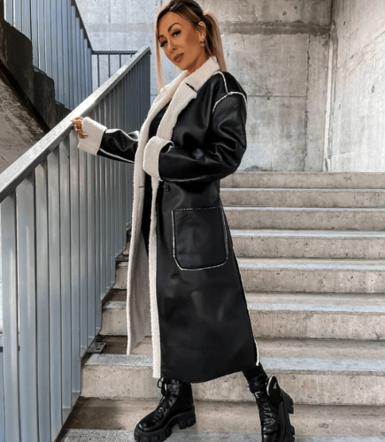 Irina™ | Cappotto Lungo in Pelle e Fleece