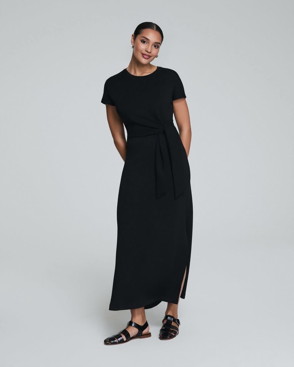 Antoinette | Abito midi a righe con fiocco in vita.