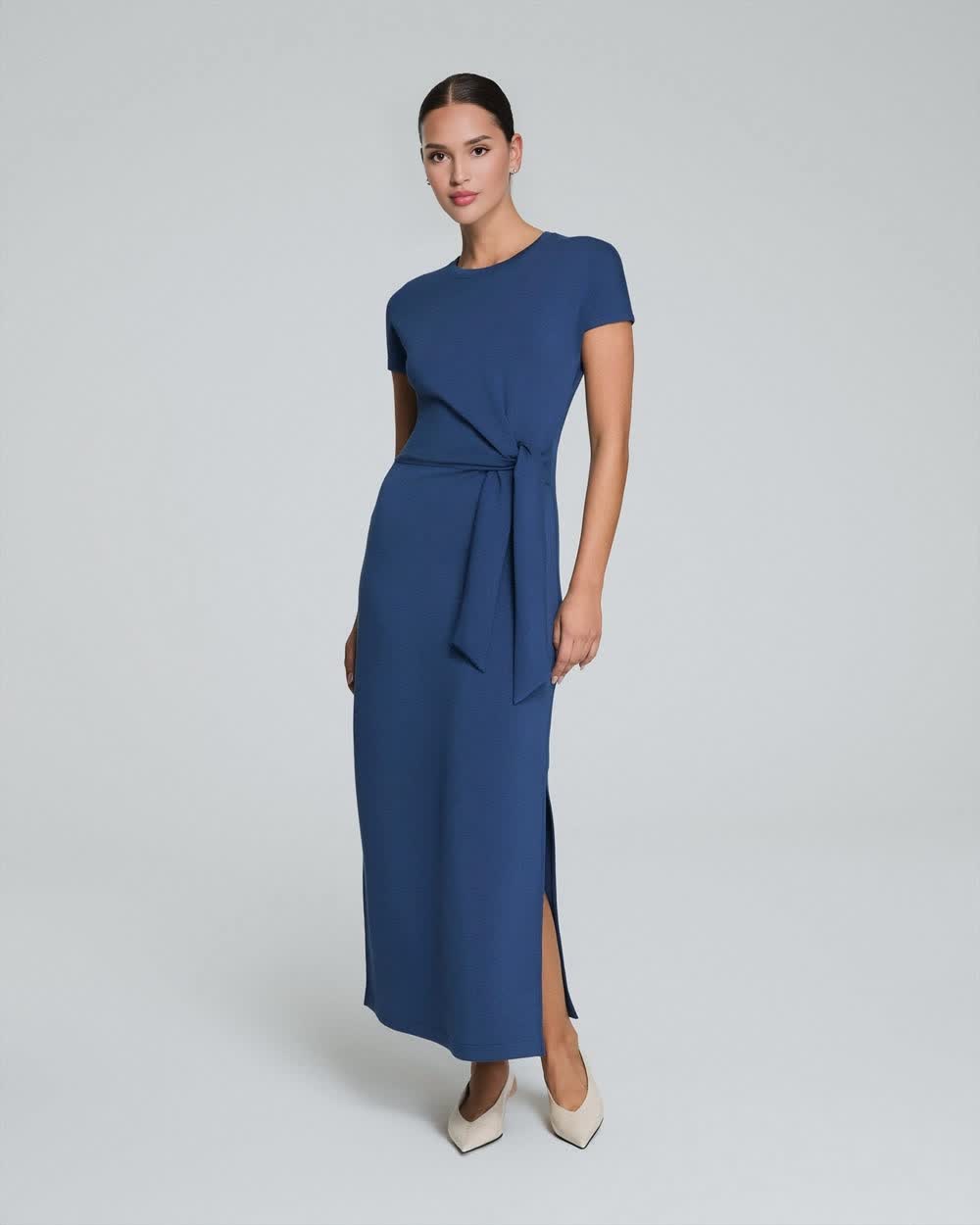 Antoinette | Abito midi a righe con fiocco in vita.