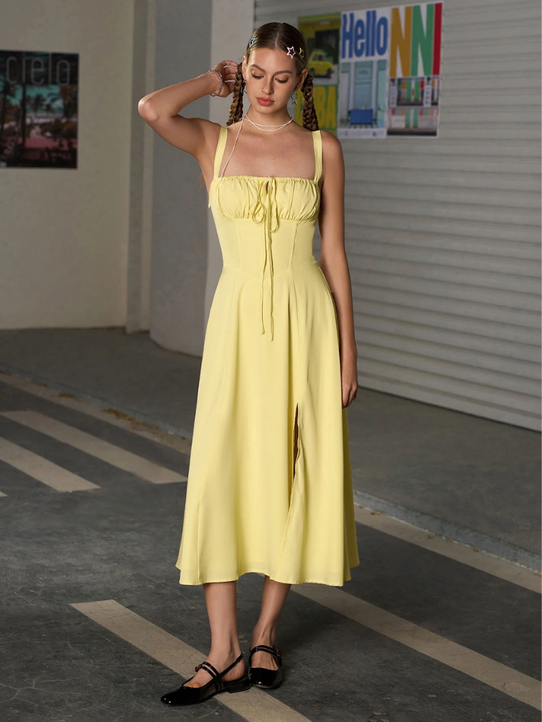 Giordana | Vestito Cami con Bustina Arricciata e Spacco
