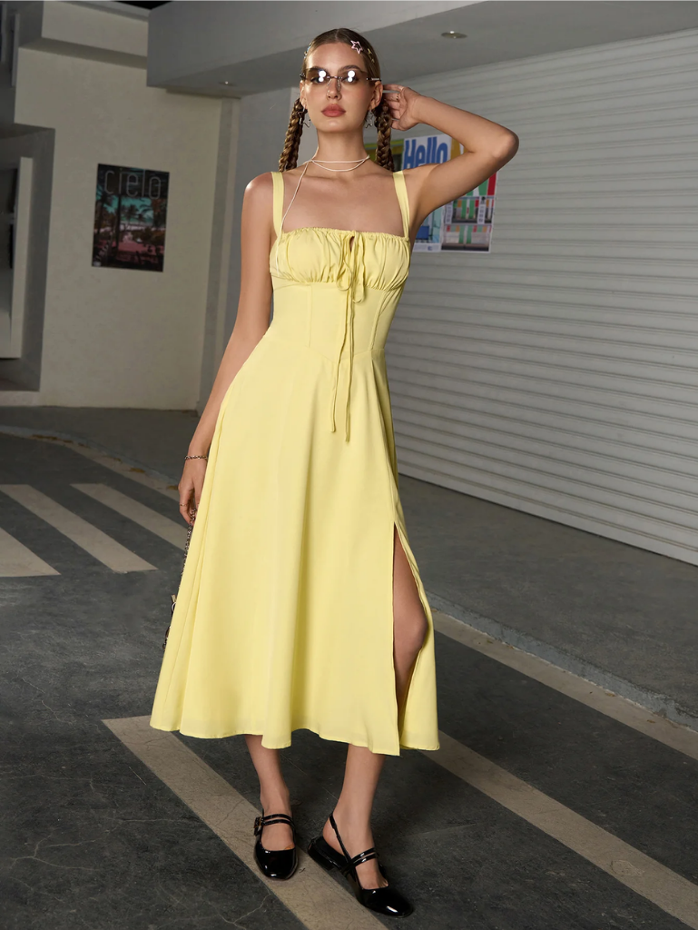 Giordana | Vestito Cami con Bustina Arricciata e Spacco