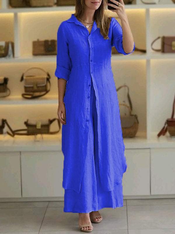 Odett | Completo in Lino con Camicia a Maniche Lunghe e Pantaloni