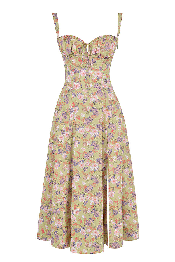 Fleur | Abito a Bustier Floreale con Vita Midriff