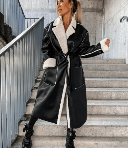Irina™ | Cappotto Lungo in Pelle e Fleece