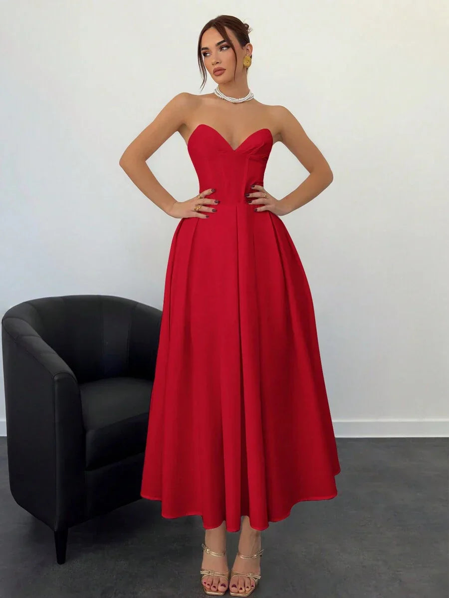 Verena | Abito Midi Elegante Senza Spalline