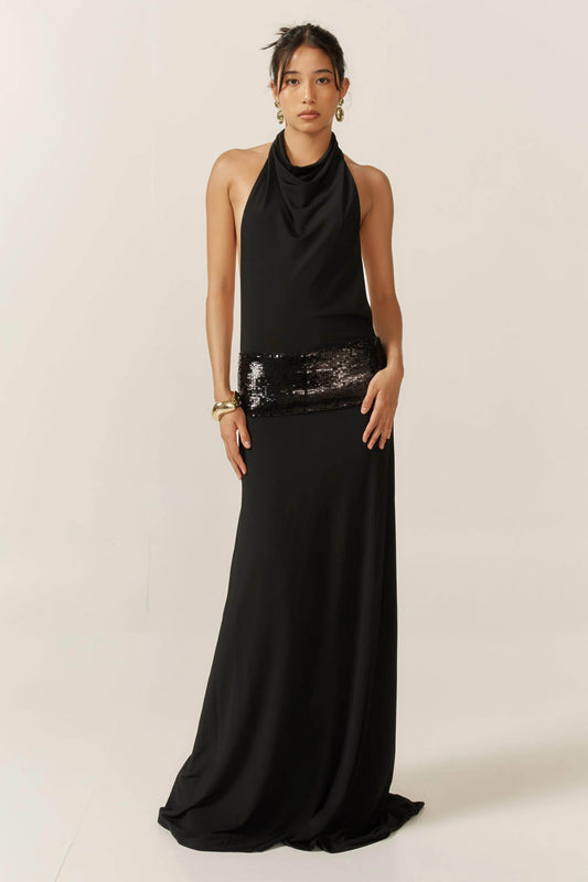 Maddalena | Vestito nero con collo halter