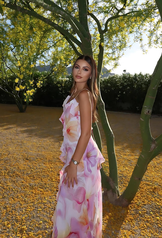 Nylah | Abito Maxi Floreale con Rouches