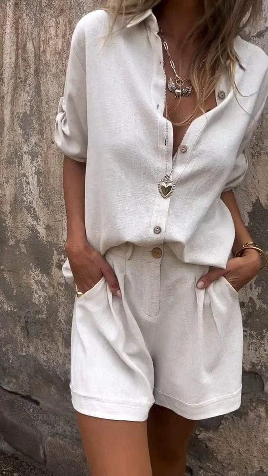 Lumith | Completo Casual in Lino con Pantaloni Corti e Camicia