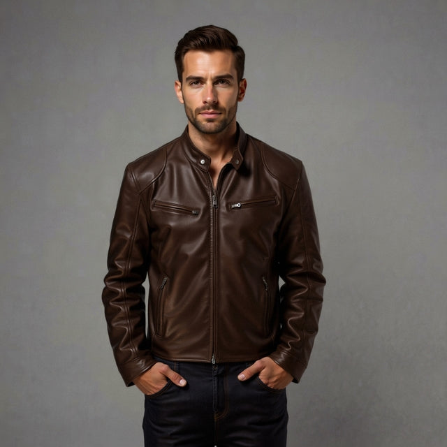 Roberto | Giacca in Pelle Stile Biker da Uomo