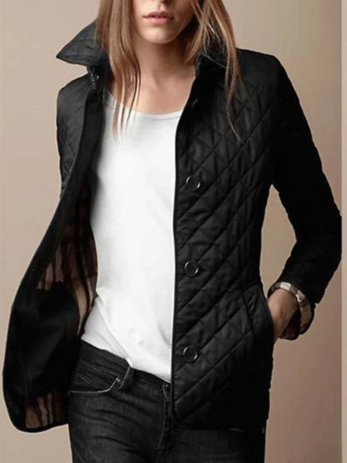 Women's Quilted Collar Jacket, Zip-Up