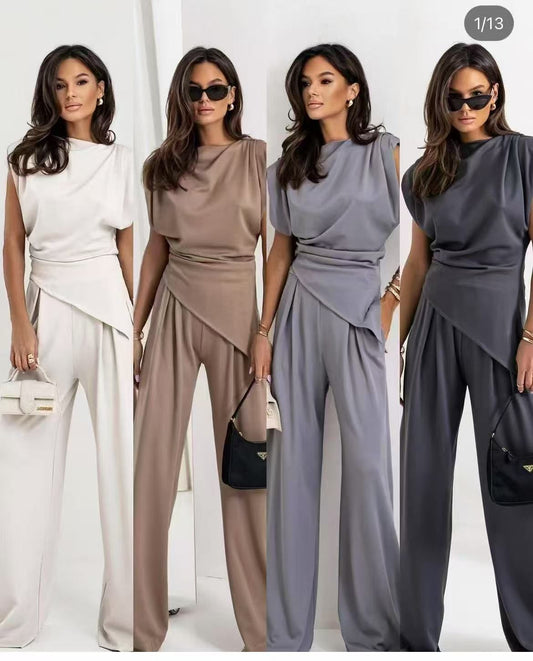 Lory | Completo casual di pantalone e top asimmetrico