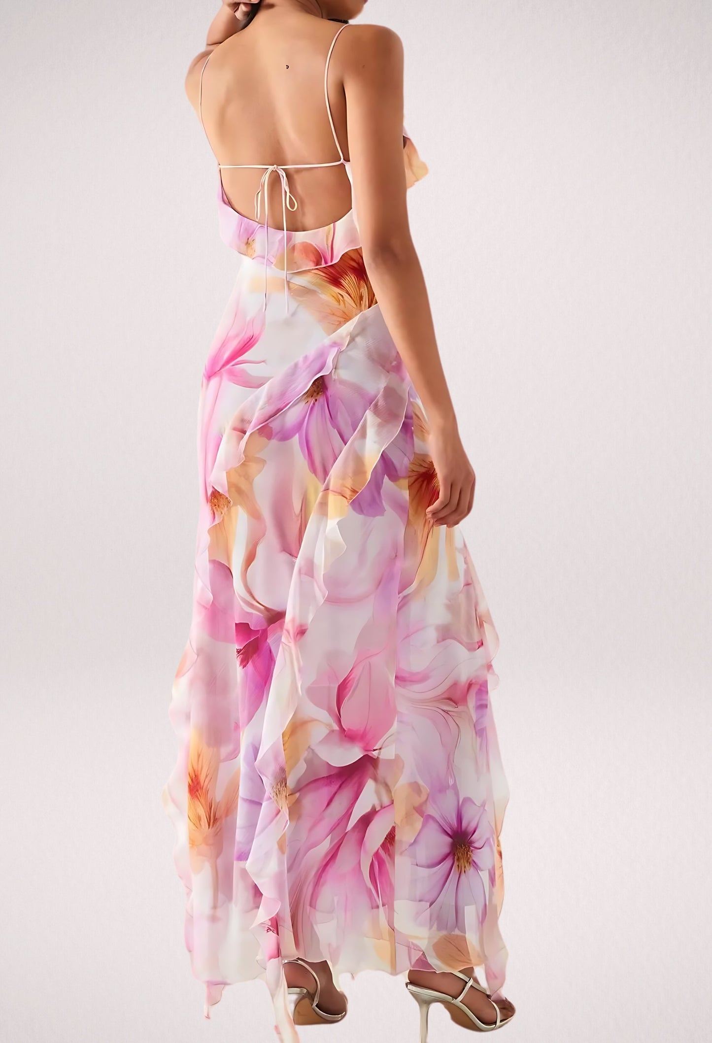 Nylah | Abito Maxi Floreale con Rouches