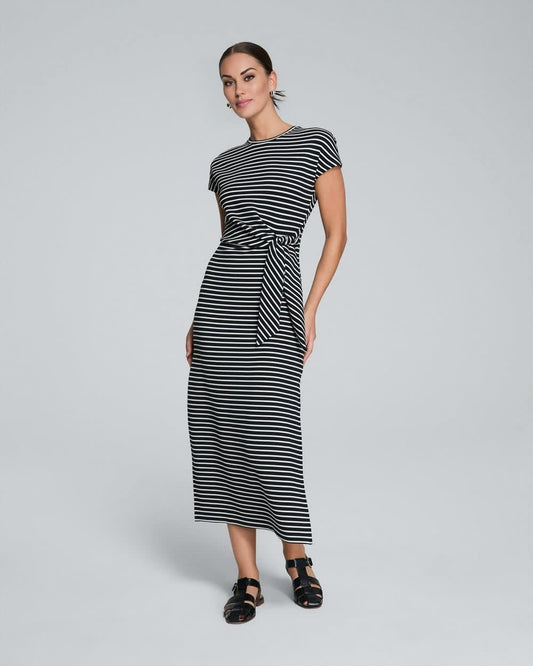 Antoinette | Abito midi a righe con fiocco in vita.