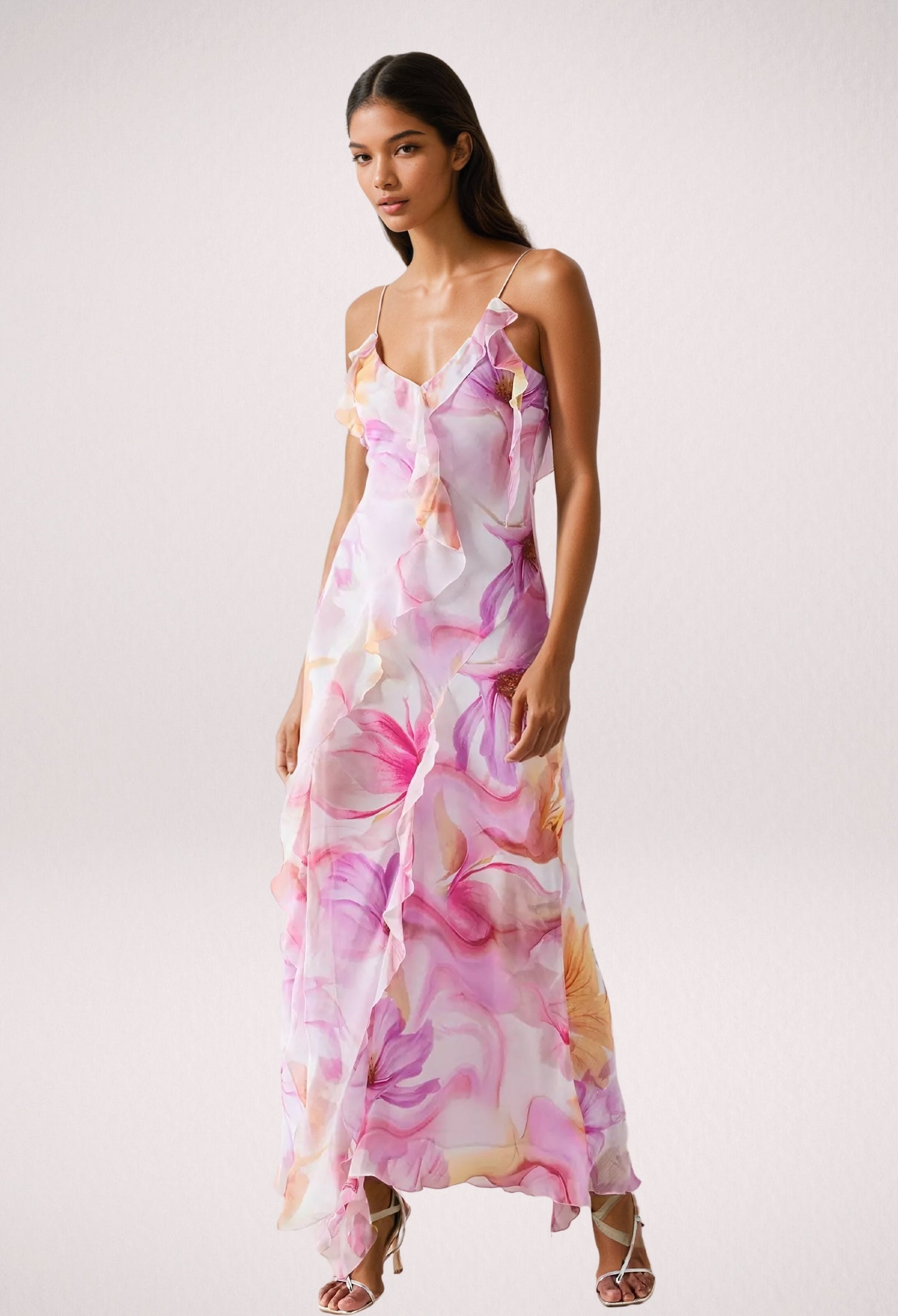 Nylah | Abito Maxi Floreale con Rouches